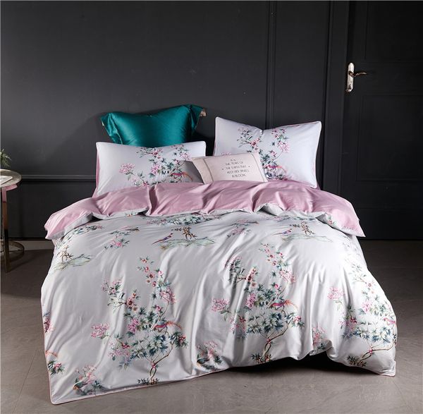 

chinoiserie chic blossom bird цветочные пододеяльники 4pcs twin  king size мягкий комплект постельного белья из египетского хлопка встр