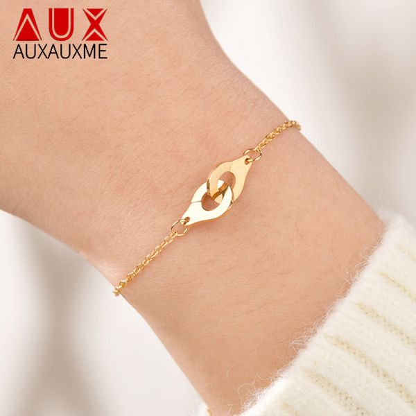 

auxauxme simple stainless steel handcuffs bracelet gold couple lock chian bracelet girl/boy friend gift jewelry, Black