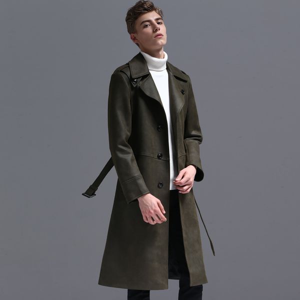 

2019 new men autumn winter warm trench suede fabric long style coat loose fit casual jackets lapel collar fashion male parka, Tan;black