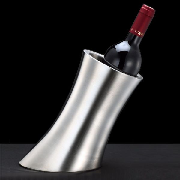 Double Layer suporte de bambu de aço inoxidável balde de gelo metal decorativa Champagne Wine Cooler Barware Vessel Vinho Acessórios