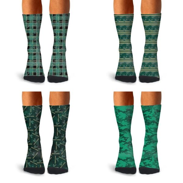 

man south florida bulls camouflage green boot socks cotton fit athletic soft printed footall green british lattice stripe tie dyeing, Black