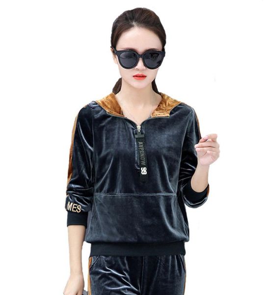 

велѬовй ком дл зим женин velvet sweatsuit длиннми Ѭђкавами Ѭђно одежд набоѬ, Gray