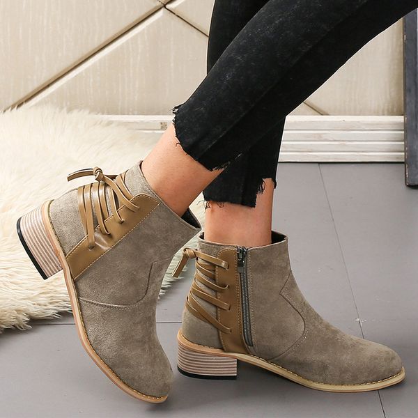 

zipper white ankle boots big size shoes woman luxury designer boots-women booties ladies lace up low large size fashion autumn, Black