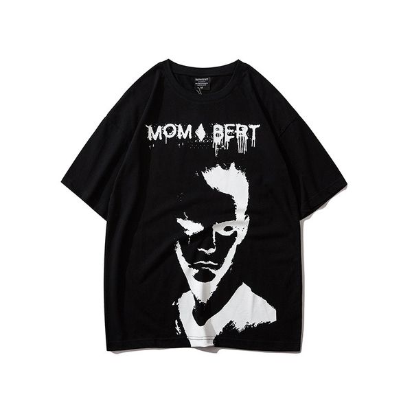 

new summer european and american tide brand men's fashion loose t-shirt hip-hop personality avatar printing men's t-shirt, White;black