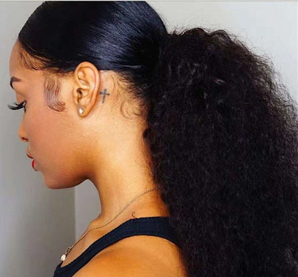 Afro Crespi Capelli Ricci Coda di Cavallo Per Le Donne Nere Brasiliani Del Virgin Capelli Con Coulisse Coda di Cavallo Estensioni Dei Capelli colore naturale può essere tinti