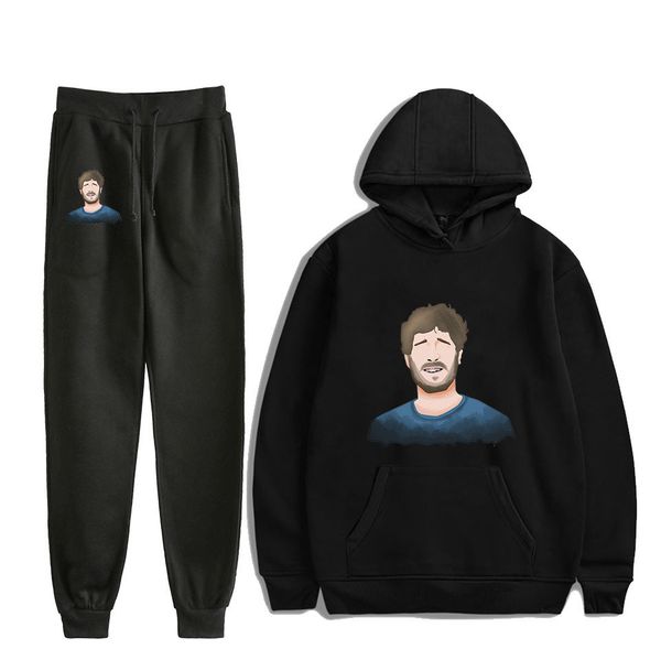 

2019lil dicky hoodies leisure time wild joker belt hat guard + bottom-tied trousers suit hoodie, Blue;black