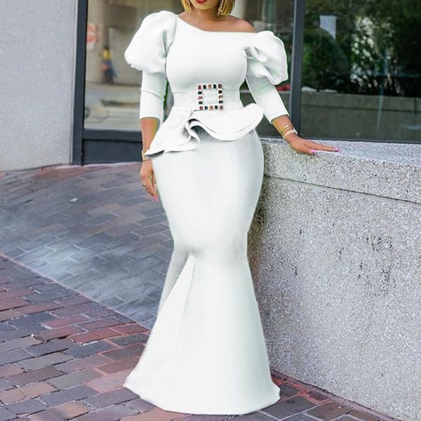 

white puff sleeve long dress party club dinner african style women dresses robe fabala off shoulder mermaid trumpet dresses, Black;gray