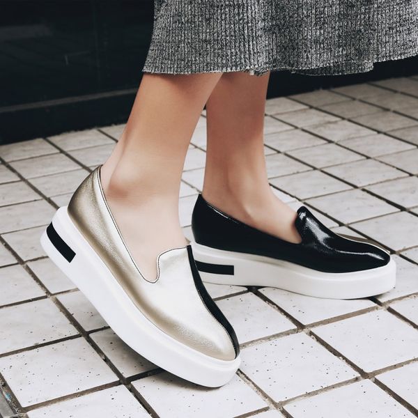 

women's casual slip on flats platform shoes, Black