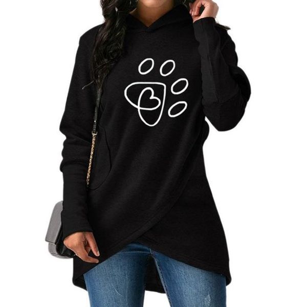

large size 2018 new fashion faith print kawaii sweatshirt funnypaw heart print gift for dog lover hoodie, Black