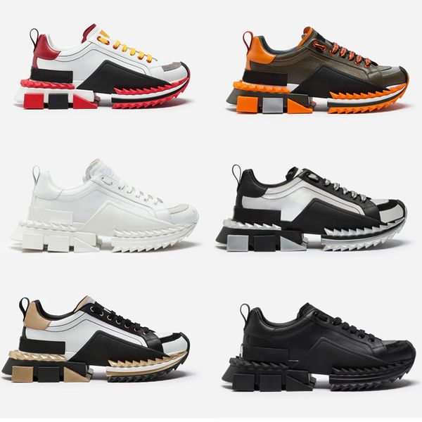 

2019 super king sneakers mens designer shoes 100% real leather sorrento sneakers two-tone rubber sole women casual shoes trainers us4-12, Black