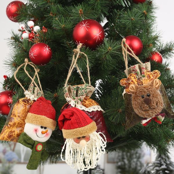 

christmas apple bags with small plush doll ornament drawstring candy treat gift bags for holiday party favor decoracion navidad