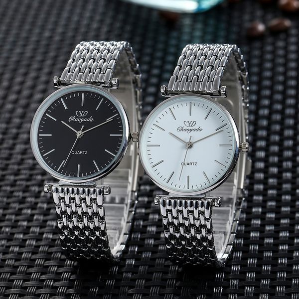 

2018 women men couples lovers stainless steel quartz wristwatches office ladies gentleman dress simple business bracelet watch, Slivery;brown