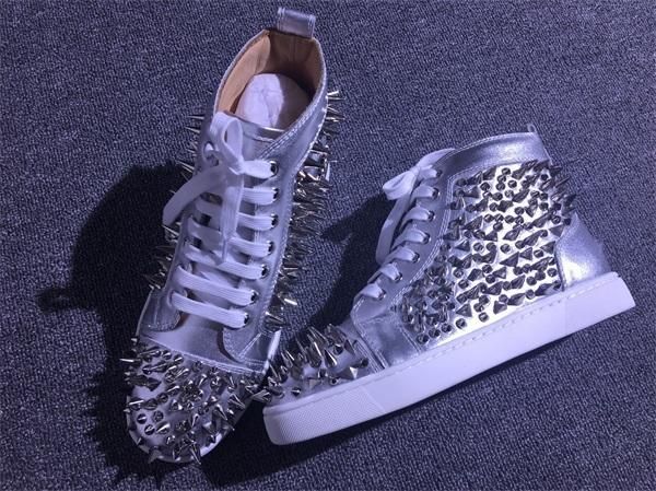 

luxury designer pik pik spikes sneaker flat,red bottom shoes luxury designer high men rivets leisure flats with box eu35-46 d09, Black