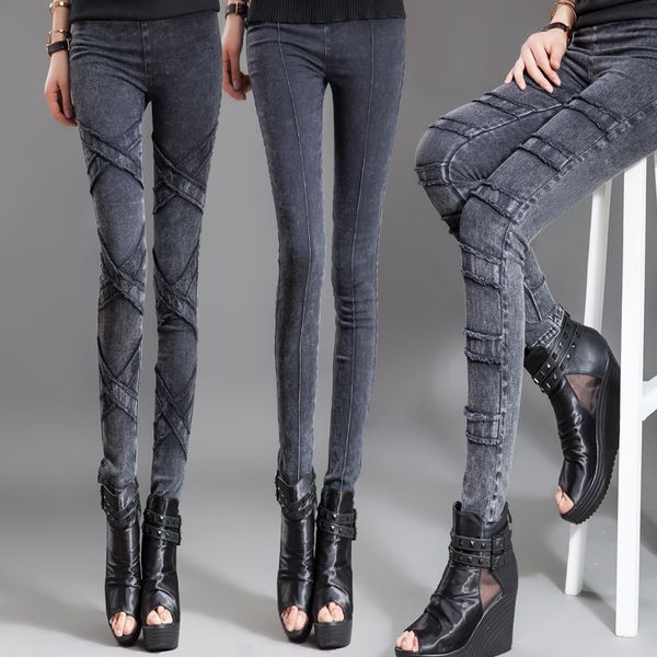 

autumn and winter big size stretch small foot pants plus velvet plus thick pencil pants show thin high leggings wearing women, Blue