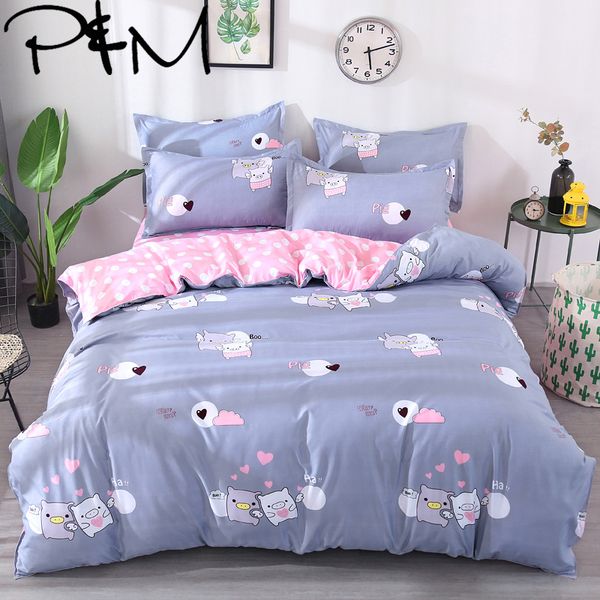 

papa&mima cute pig print bedding set polyester duvet cover pillowcase sets bedclothes set drop shipping