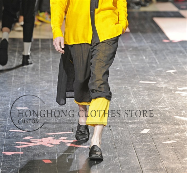 

custom] new style men's baggy double-decker seven-point trousers, large size medium trousers, two fashionable men's trousers, Black