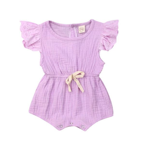 

baby bodysuit summer toddler newborn baby girl kids linen sleeveless bodysuit summer clothes 0-24m top, Blue