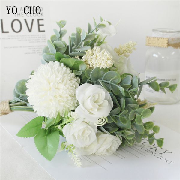 

artificial flowers rose lucky ball bouquet home decoration wedding green eucylaptus silk flower diy table room decor faux floral