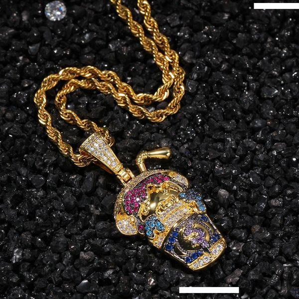 

designer luxury hip hop multicolor ice cz cubic zircon gold & white gold cartoon drinks cup pendatn necklace rapper jewelry for men & women, Silver