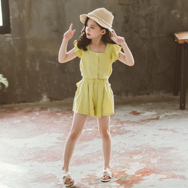 

baby girls clothing sets 2020 summer cute petal sleeve and shorts 2pcs kids clothes suits 5 8 10 12 years children outfits, White