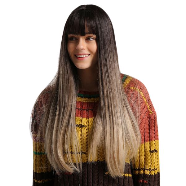 

24" women natural long straight synthetic hair full wig for daily cosplay, Black