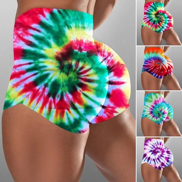 

women yoga shorts high waist 3d print yoga shorts push up sport casual gym workout pants fitness tie dye lady new clothes, White;red