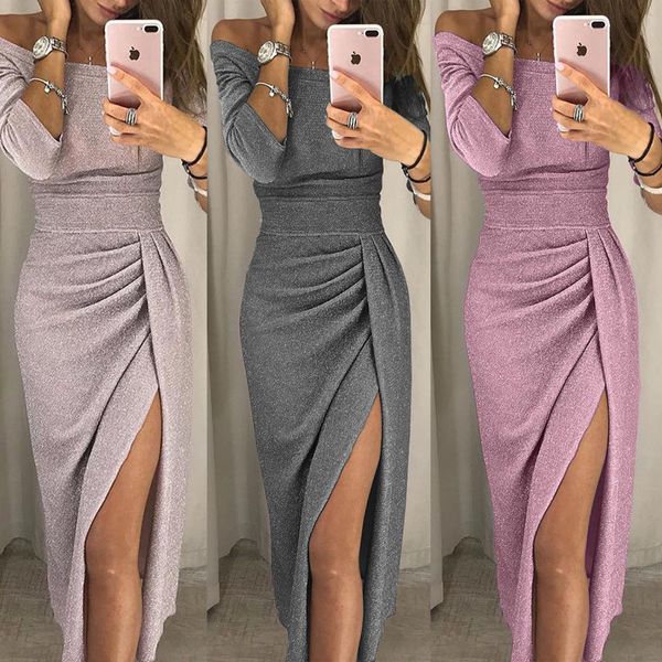 

women off shoulder party dress fashion 2018 bandage bodycon long sleeve dress evening clubwear slim, Black;gray