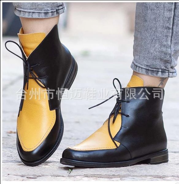 

plus size ankle boots women platform lace up buckle shoes thick heel short boot ladies casual footwear drop shipping 2019, Black