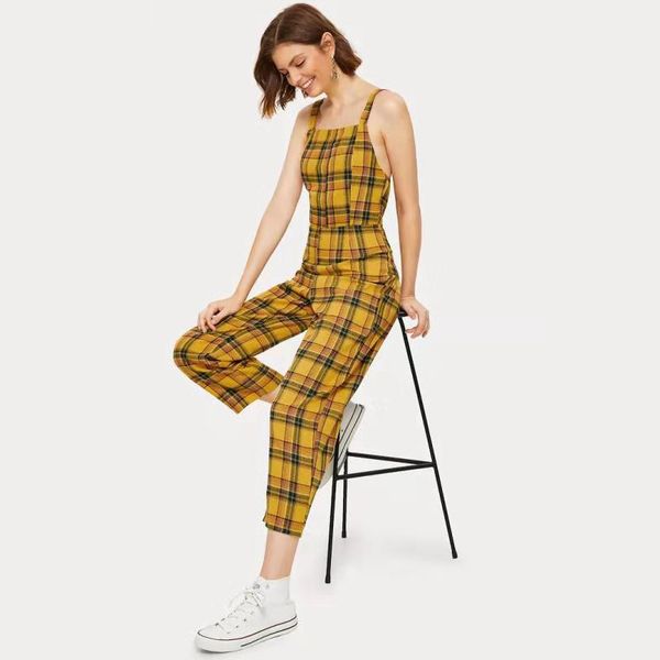 

factory outlet ladies european and american fashion explosion models plaid pants suspenders piece pants pantyhose 2019 new cross-border, Black;white