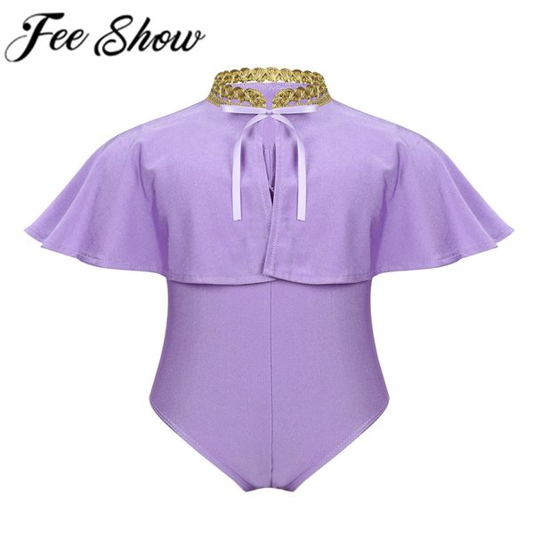 

feeshow new kids girls fancy showman costume outfit sleeveless leotard with cape set for halloween cosplay theme party, White