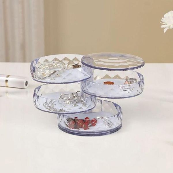 

4 layers rotatable jewelry necklace bracelet storage box case holder organizer, Pink;blue