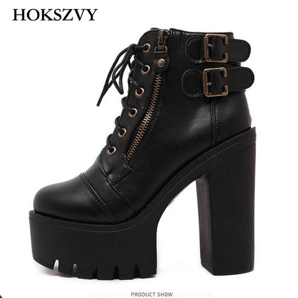 

13cm super high heels platform waterproof heels boots boots thick with zipper high heel short shoes .-4319, Black