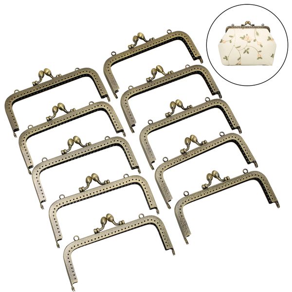 

haofa 15cm 10pcs square metal purse frame antique bronze bud head embossed bag frame diy purse making bag sewing, Black