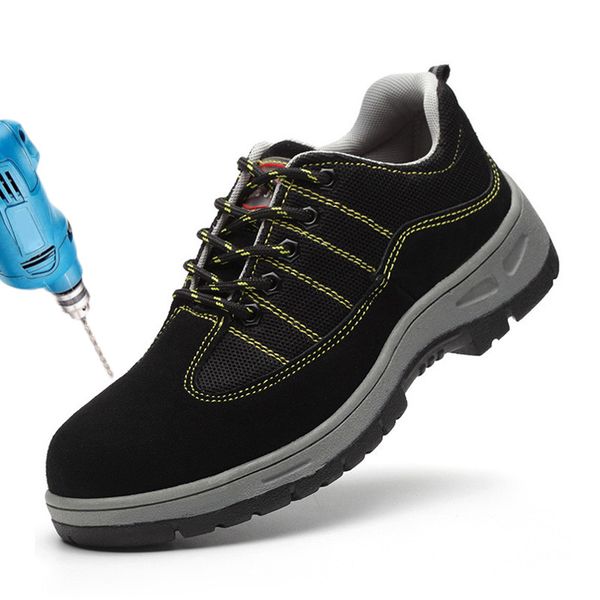 

lightweight breathable men safety shoes steel toe work shoes for men anti-smashing construction sneaker male boots plus size 46, Black