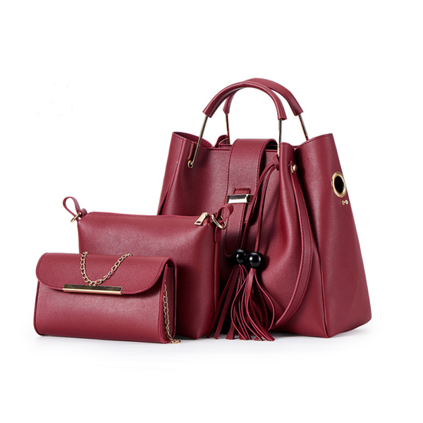 

wilslat 3pcs /set women shoulder crossbody bags leather female tassel handbag casual vintage ladies tote bag
