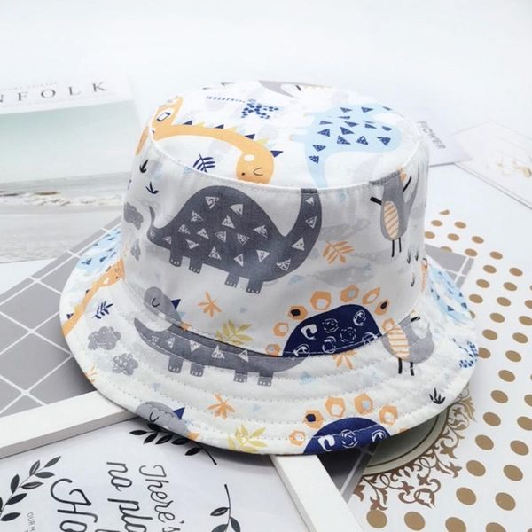

summer kids baby boys bucket hats cartoon dinosour upf 50 sun protection hat beach bucket hats hunting sunscreen fisherman cap, Yellow