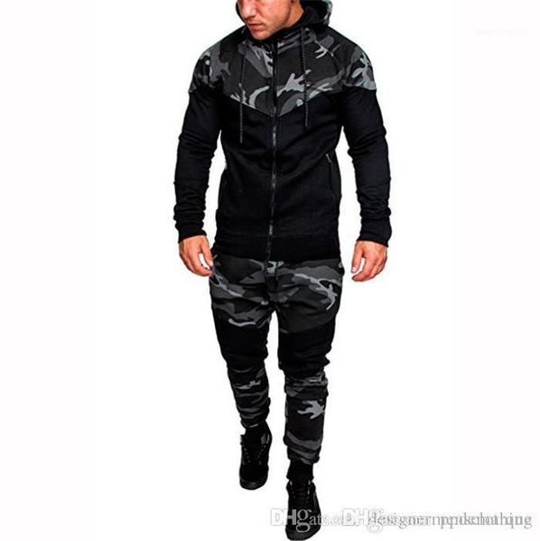 

panelled hoodies pants 2pcs clothing sets pullover outfits mens clothing mens fashion hooded tracksuits camouflage designer, Gray
