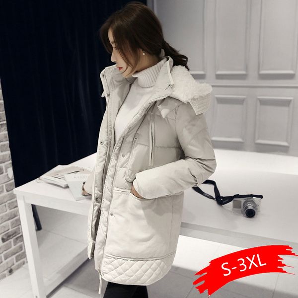 

winter women jackets cotton padded hooded coat medium long plus size parkas female outwear warm jacket wool clothing, Black