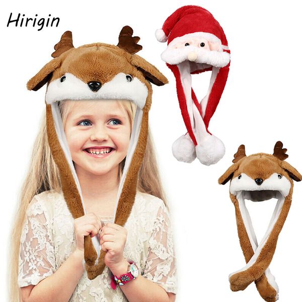 

2020 china warm elk/santa claus hat interesting manual moving jumping ear cute novel hat plush toy cosplay costumes for women, Blue;gray