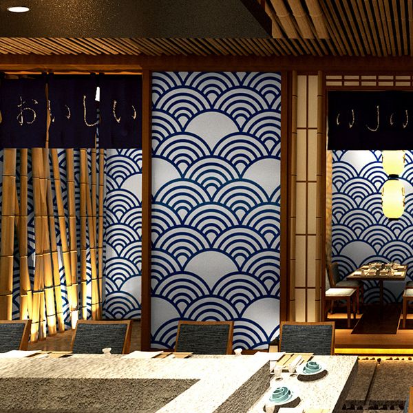 

japanese style classic wave wallpaper hall decoration personality cartoon cuisine ramen sushi shop surf ukiyo painted wallpaper