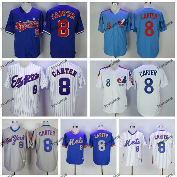 

mens vintage 1984 montreal expos gary carter baseball jerseys white blue #8 gary carter mens stitched shirts m-xxxl, Black