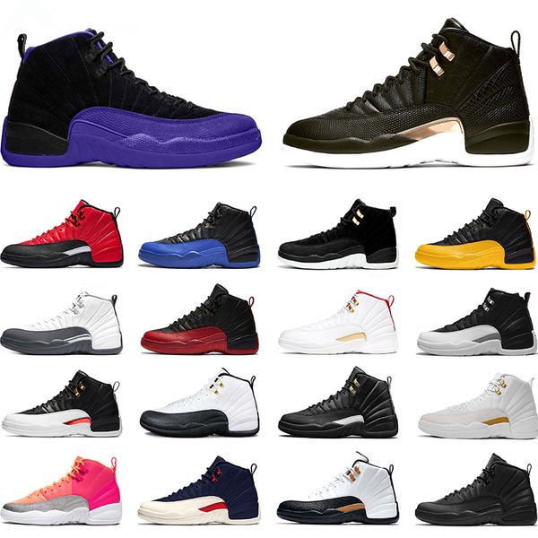 

basketball shoes 12 12s reverse flu game dark concord dark grey fiba taxi black mens trainers sports sneakers size 40-47, White;red