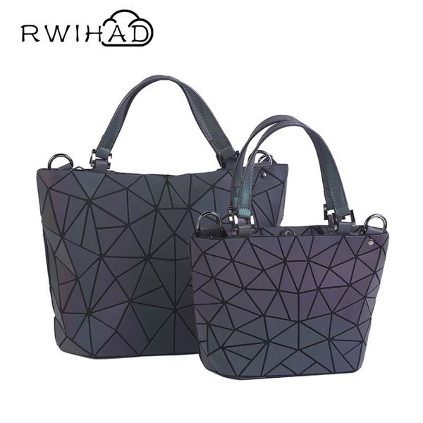

luminous bags for women 2019 new handbag pu geometry diamond tote pouch shoulder bags laser plain folding handbags women's bag