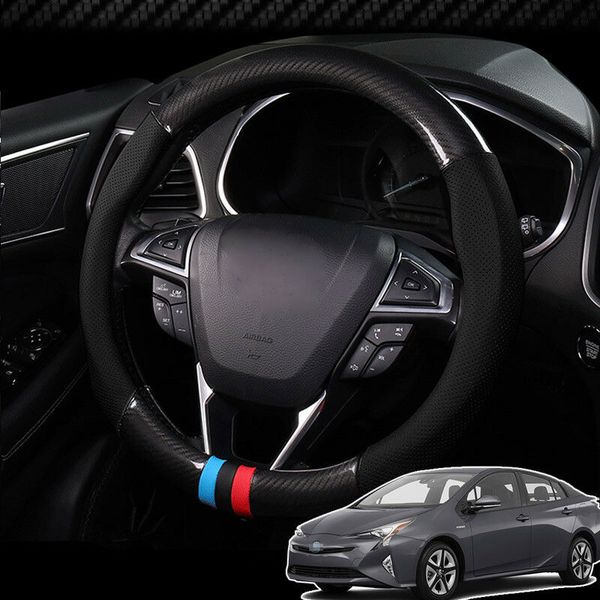 

for toyota prius car steering wheel cover anti-slip carbon fiber leather