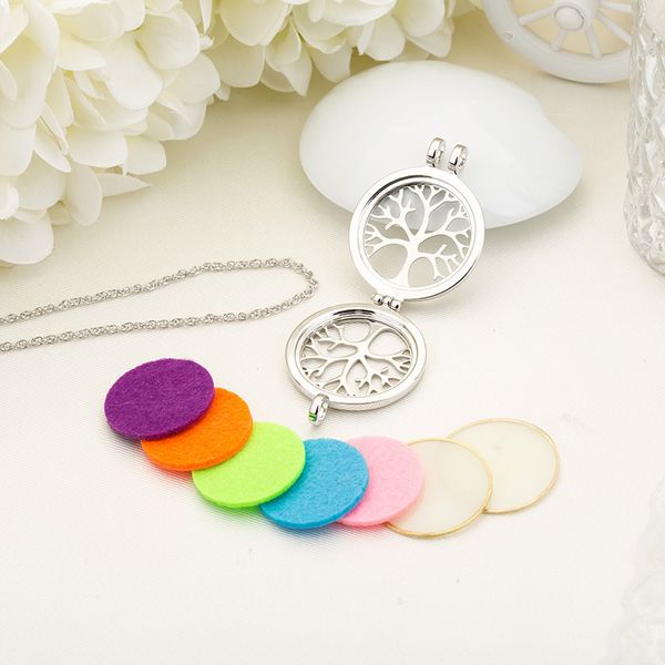

2019 luminous aromatherapy necklaces tree of life locket pendant essential oil diffuser necklace fashion jewelry christmas gift, Silver