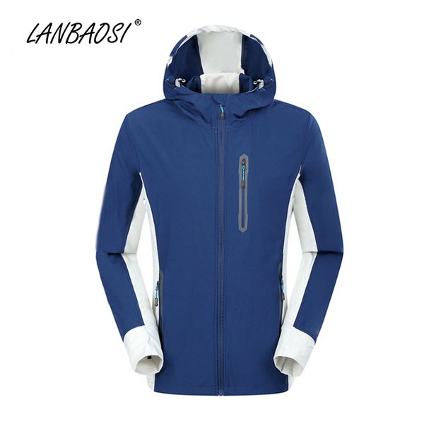 

lanbaosi outdoor sports men's sun protection hooded jackets anti-uv quick dry windproof waterproof cycling hiking fishing jacket, Blue;black