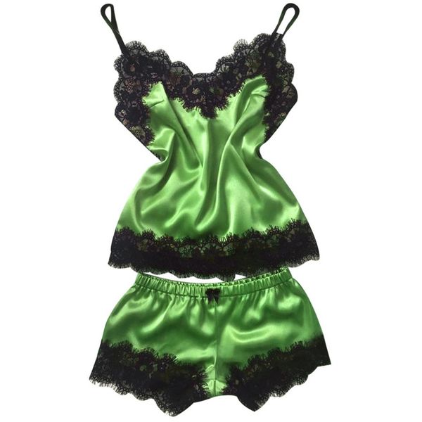 

miarhb pyjamas women 2pc women lace satin sleepwear lingerie camisole bow trousers casual pajamas underwear for womens, Black;red