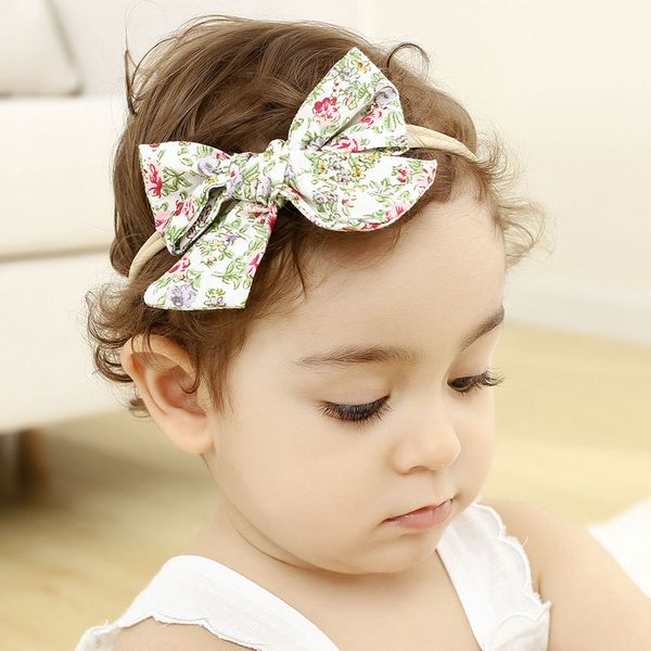 

butterfly knot baby headwear traceless nylon cotton hair band floral bow hair accessories baby cute headband 14 colors, Slivery;white