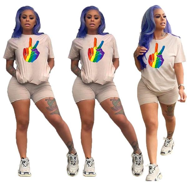 

fashion pure color womens tracksuits print crew neck short sleeve short pants casual female summer clothing, Gray