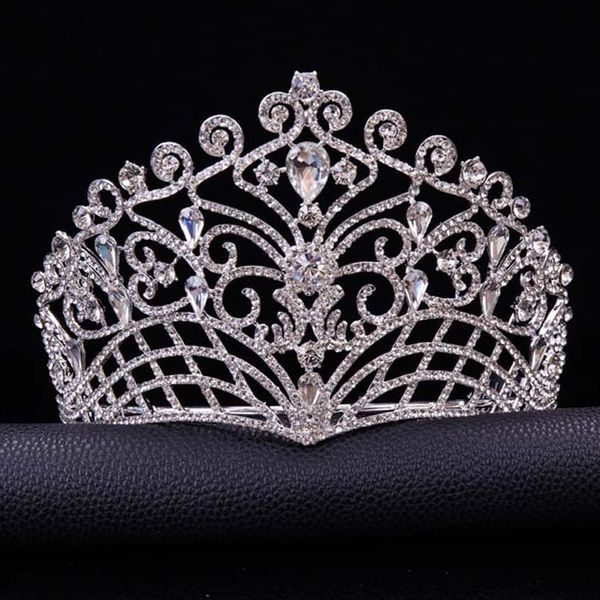 

2019 new big european bride wedding tiara crowns silver plated austrian crystal large queen tiara wedding hair accessories t-002 j190701, Golden;white